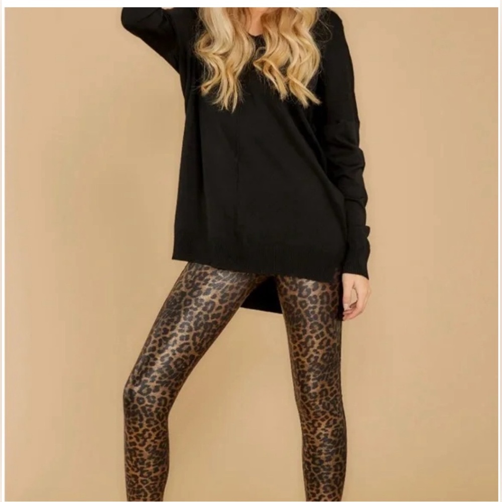 Spanx Faux Leather Metallic Leopard Print Leggings - Picture 1 of 5